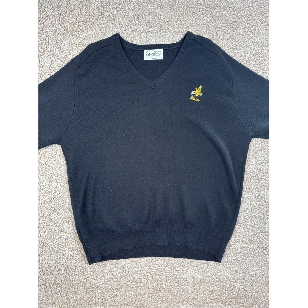 VTG Iowa Hawkeyes NCAA Ferranti Sweater Mens XL Black VNeck Pullover Made in USA